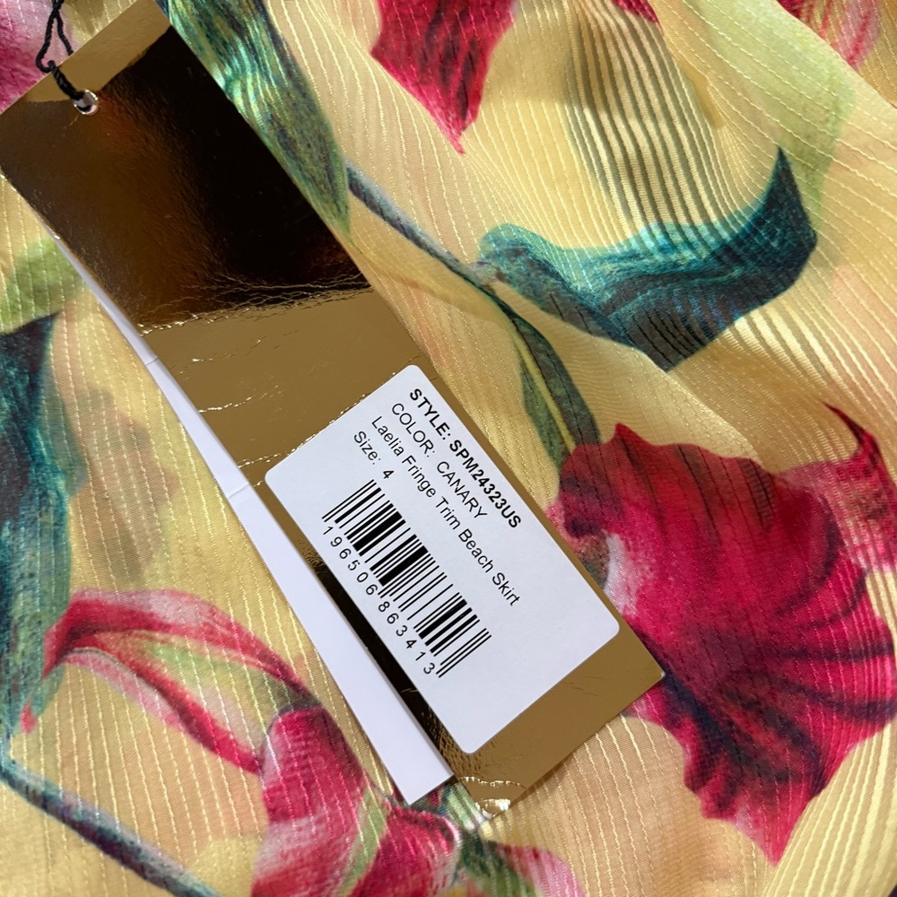 PatBo yellow and pink floral fringe maxi skirt / swim coverup - Picture 5 of 7